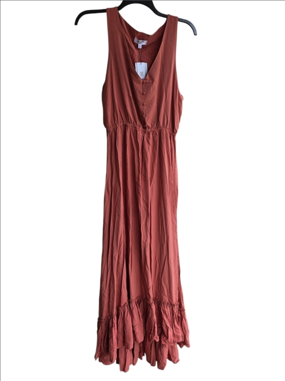 Red V-Neck Ruffle High-Low Maxi Dress - Picture 2 of 8